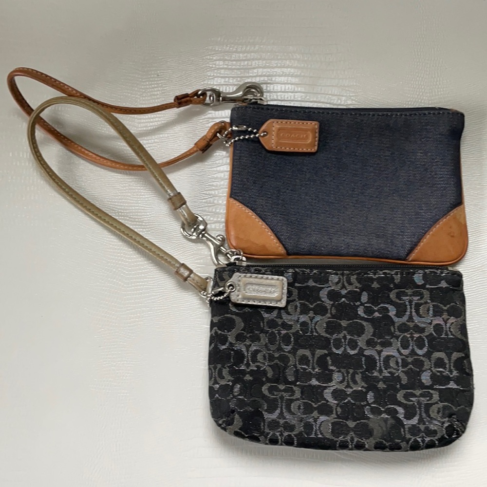 Two Coach wristlets Black Silver and Denim Tan